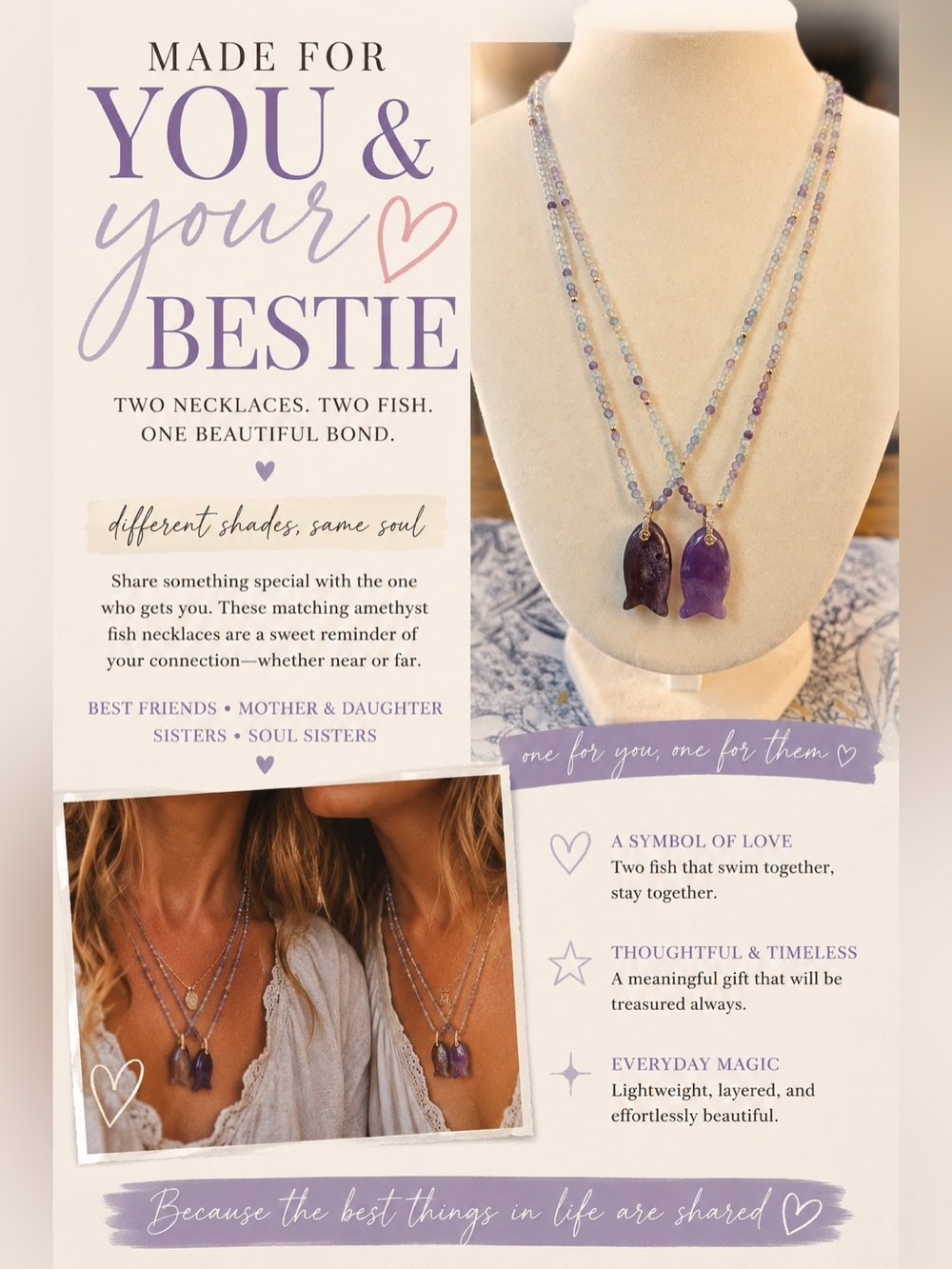 Bestie Matching Purple Fish Necklace Set 💜🐟
One for you. One for your person. 💜
